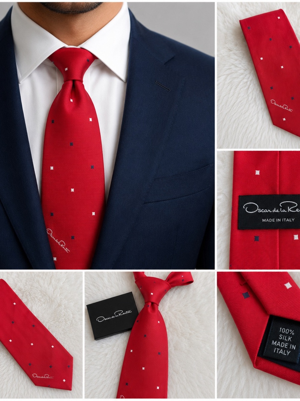 Oscar de la Renta Red Polka Dot Silk Tie